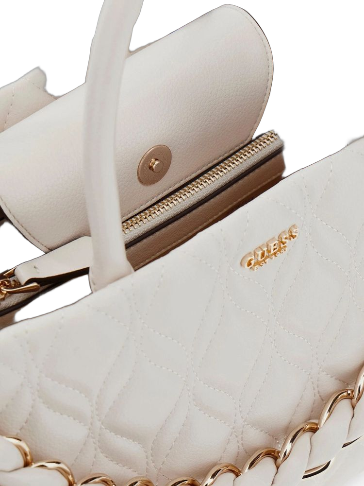 Guess Quilted Polyurethane Shoulder Bag — White