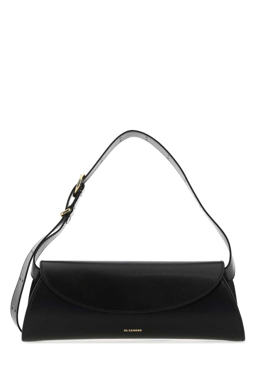 Jil Sander Leather Curved Flap Shoulder Bag — Black