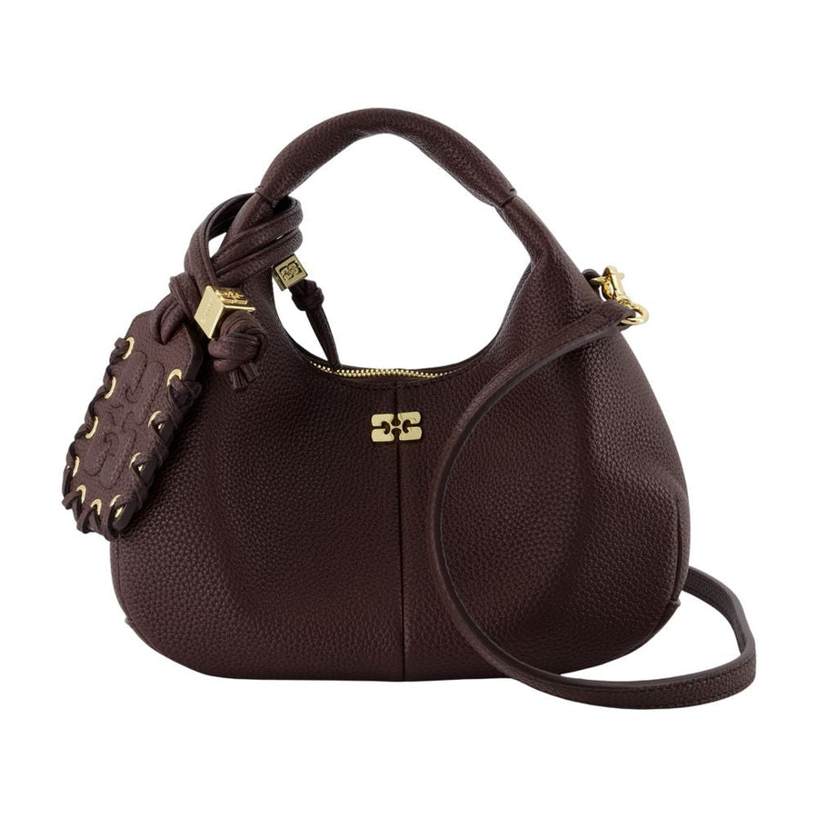 Ganni Grained Synthetic Shoulder Bag — Brown