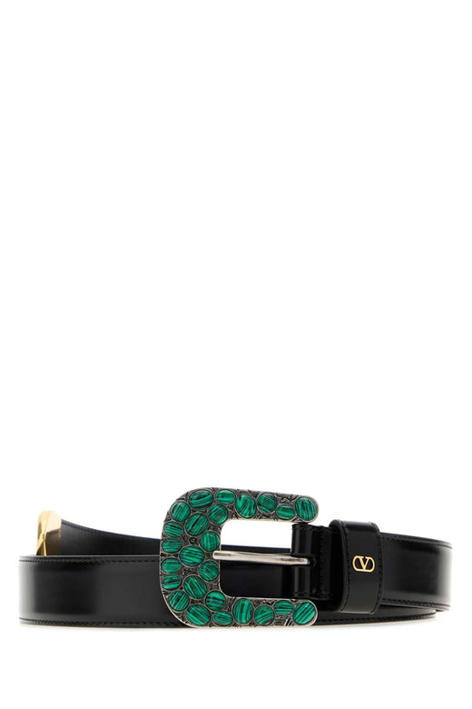 Valentino Garavani Vlogo Signature Malachite Buckle Belt — Black