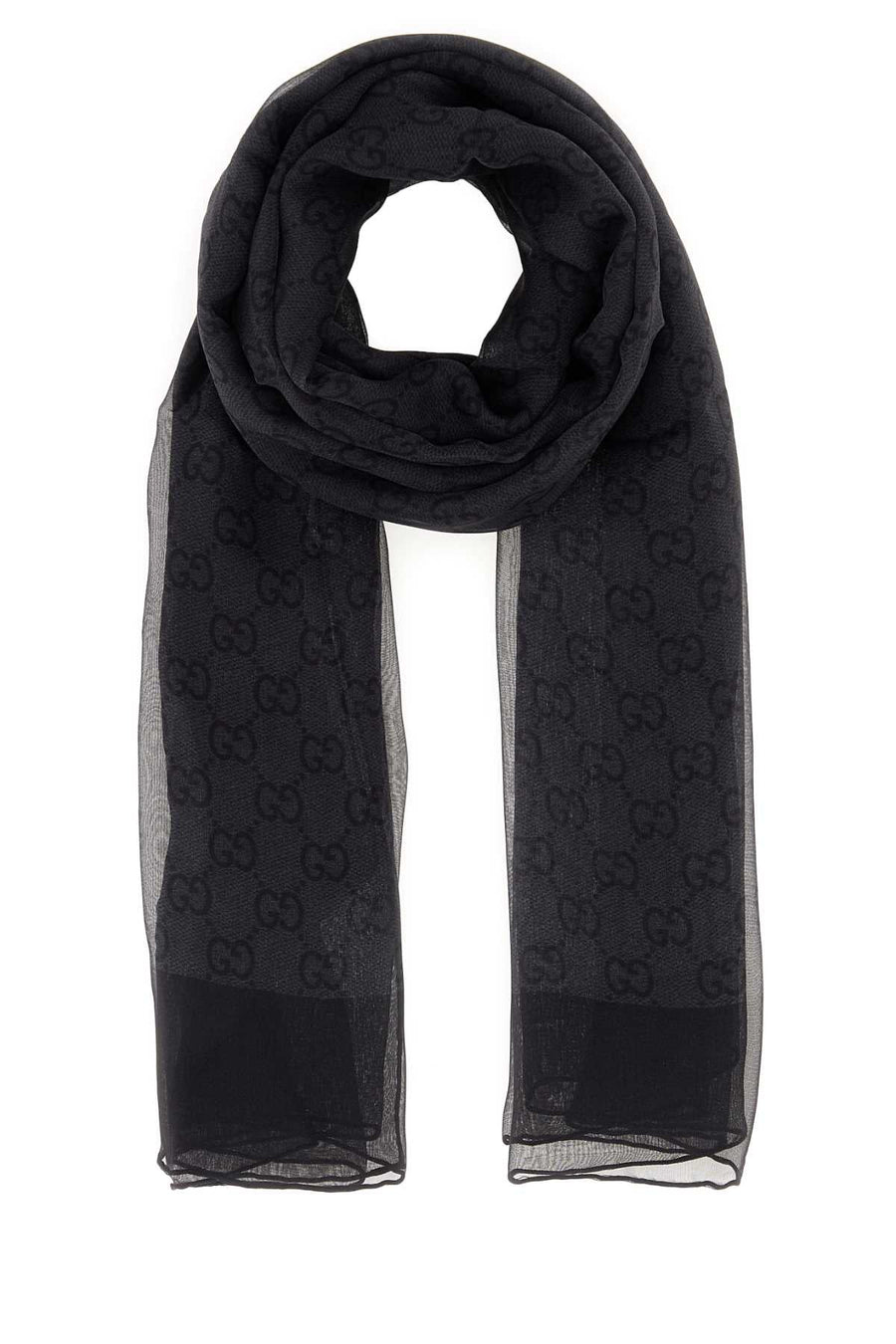 Gucci Gg Monogram Silk Chiffon Shawl — Black Exterior: Shawls