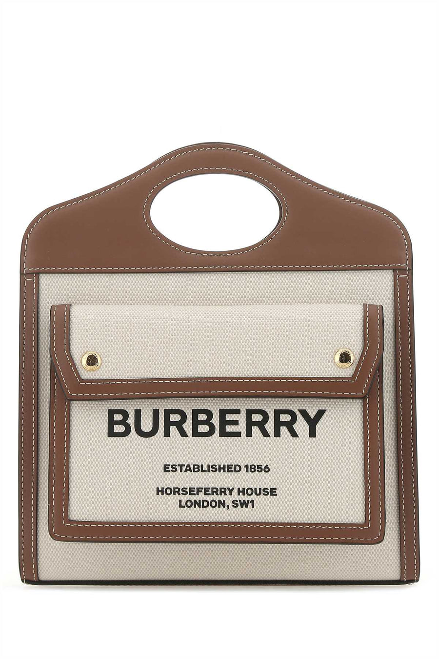 Burberry Two-Tone Canvas And Leather Top Handle Bag — Beige Cotton Polyurethane