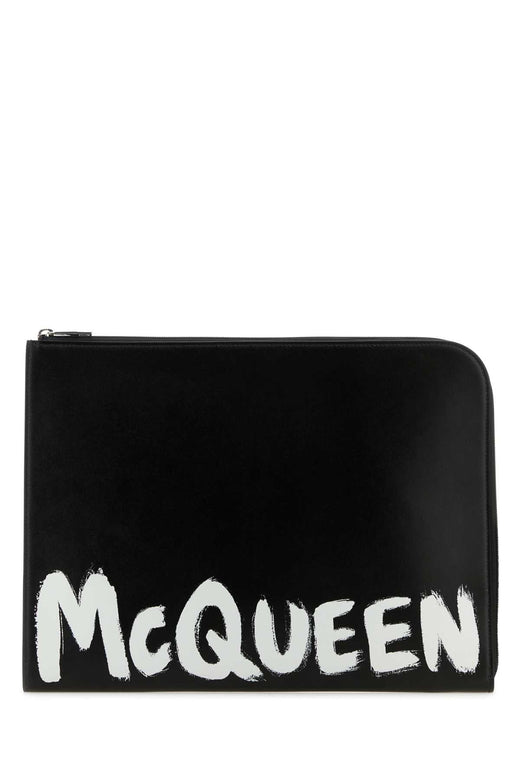 Alexander Mcqueen Logo-Print Leather Document Wallet — Black