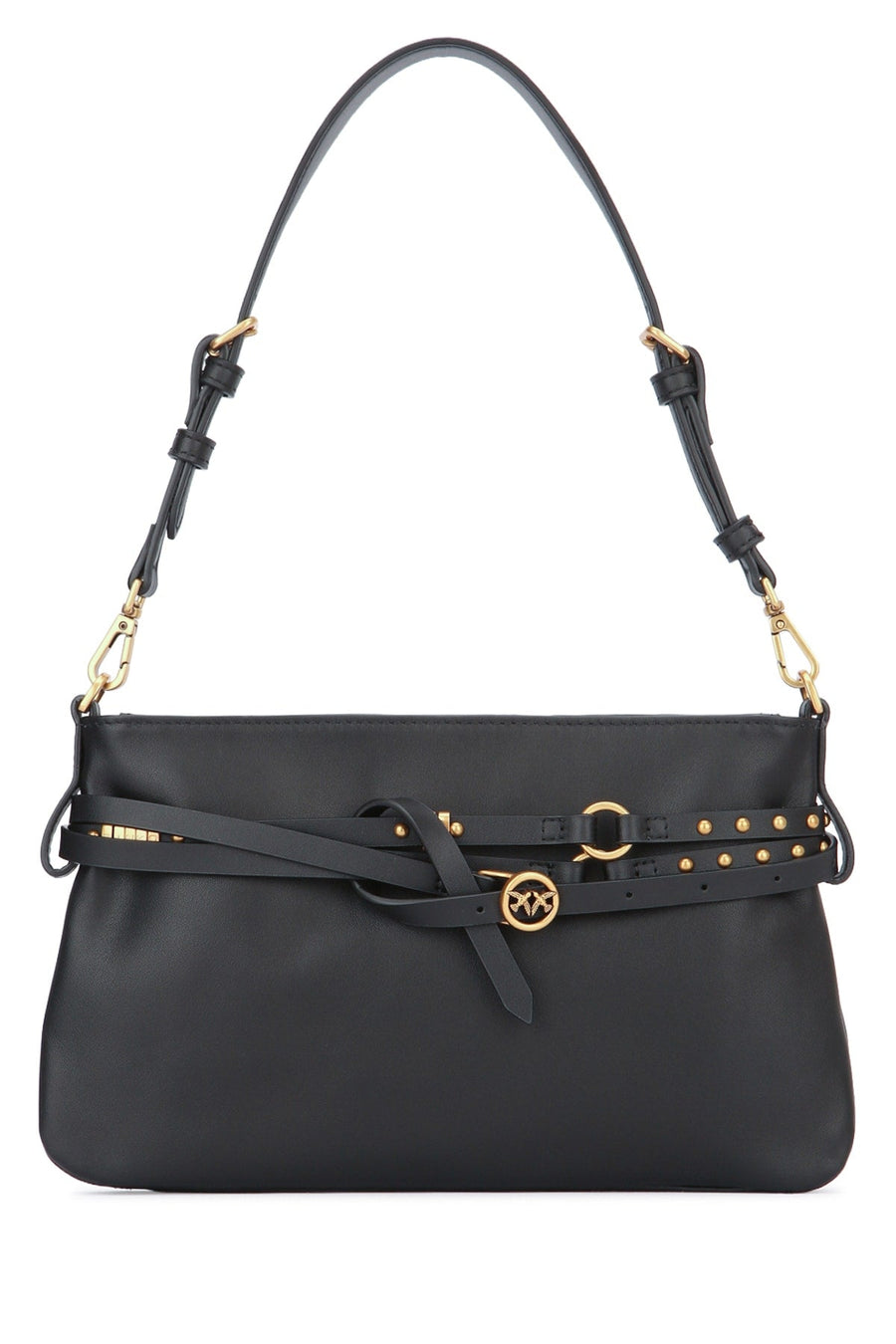 Pinko Vitello Shoulder Bag — Black Morbido Leather