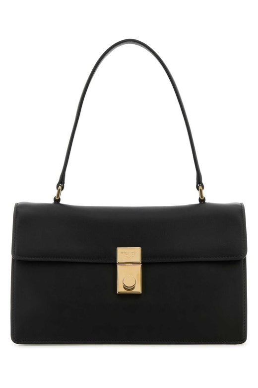 Prada Vitello Leather Shoulder Bag — Black