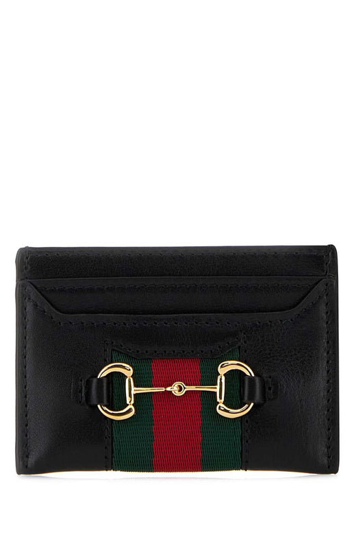 Gucci Leather With Horsebit Detail Card Case — Black Wallet