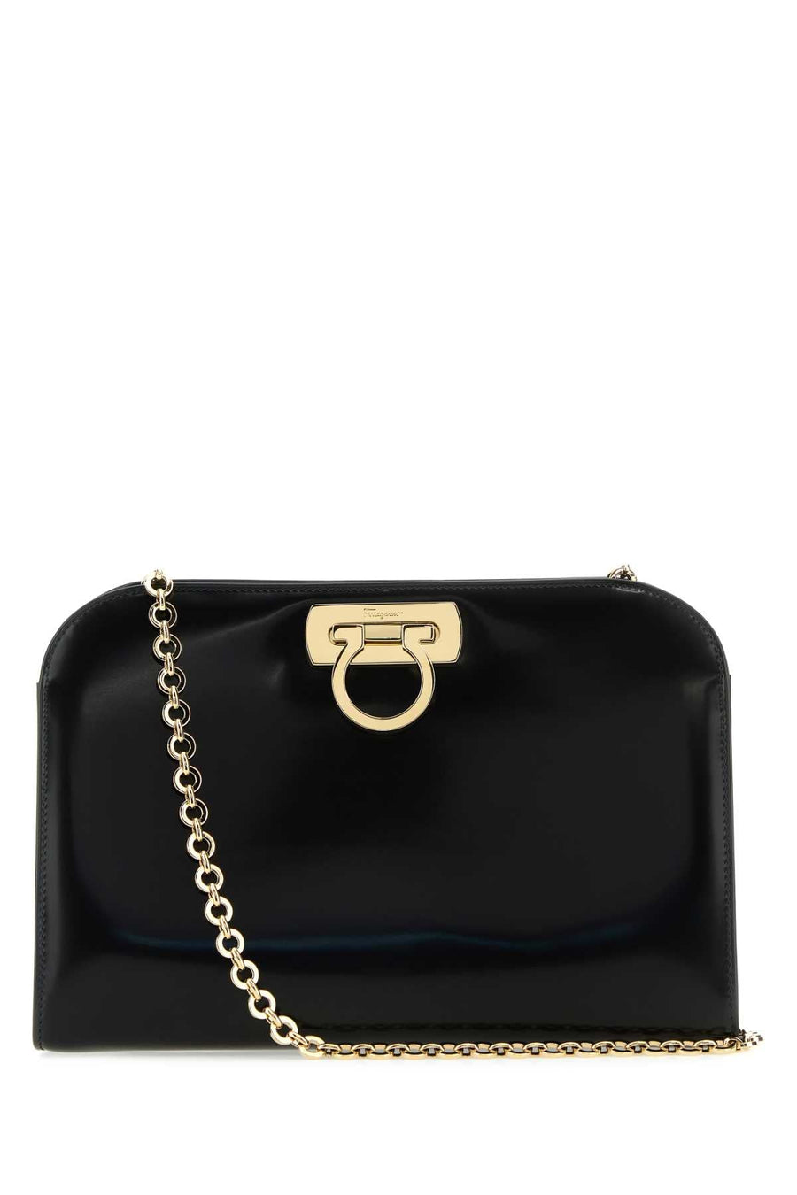 Ferragamo Gold-Plated Gancio Clasp Clutch — Black