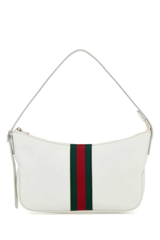 Gucci Web-Striped Leather Shoulder Bag — White