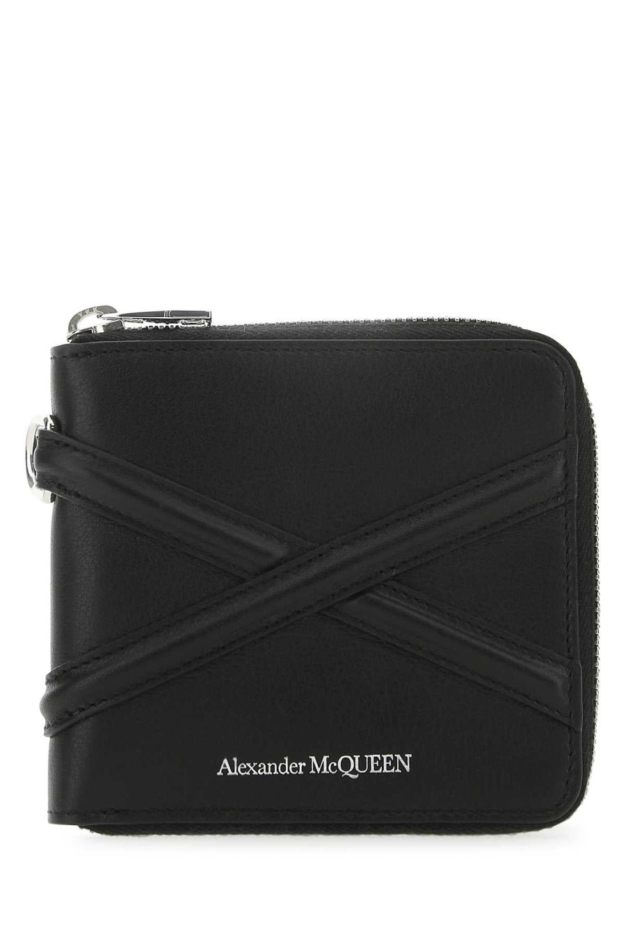 Alexander Mcqueen Cross-Strap Leather Wallet — Black Exterior