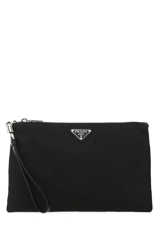 Prada Re-Nylon Clutch — Black Poliammidericiclata-vitello