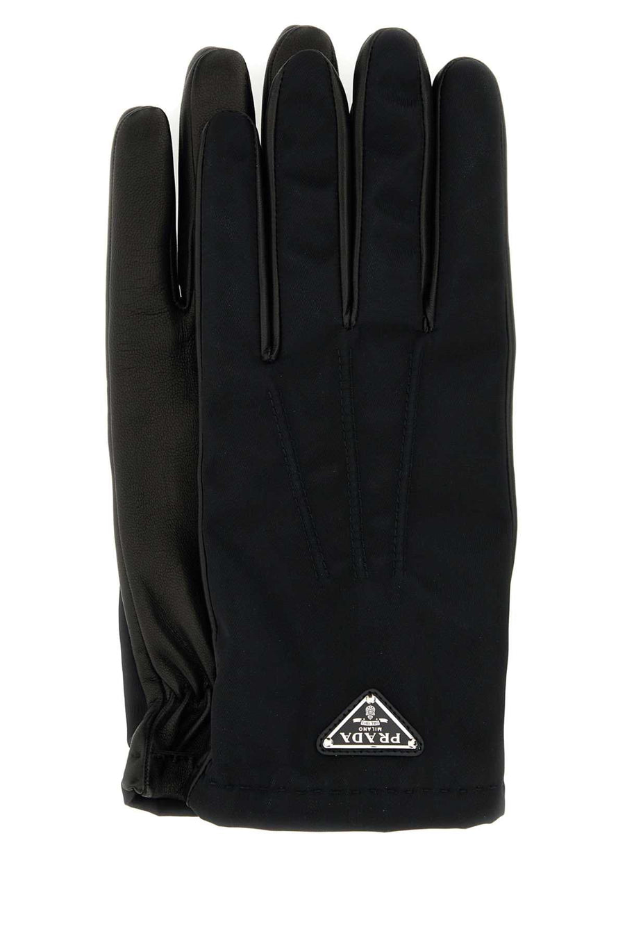 Prada Nylon And Nappa Leather Gloves — Black Exterior