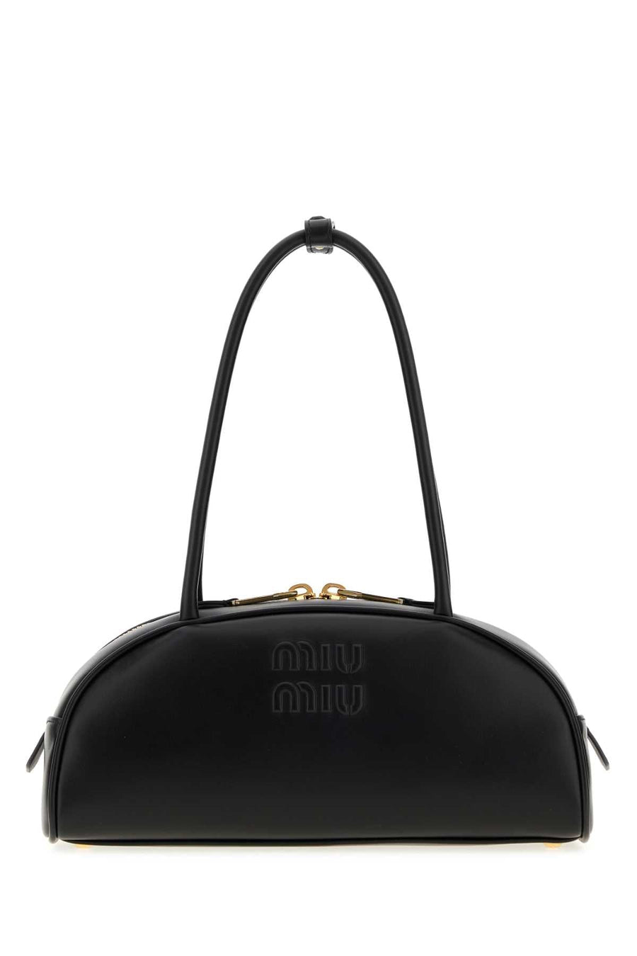 Miu Miu Embossed Logo Leather Shoulder Bag — Black