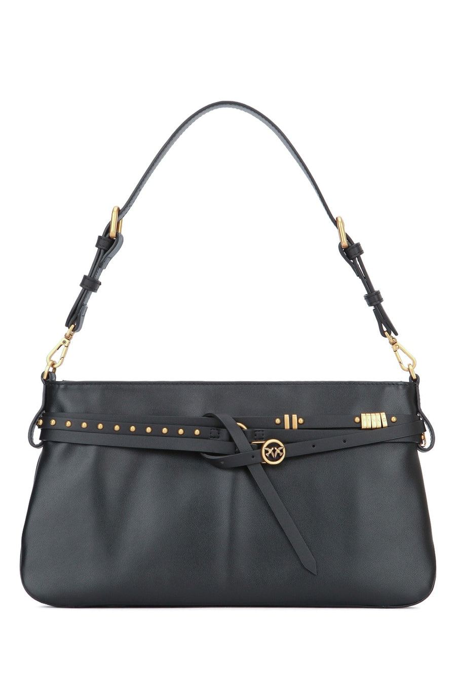 Pinko Classic Shoulder Bag — Black Grain Leather