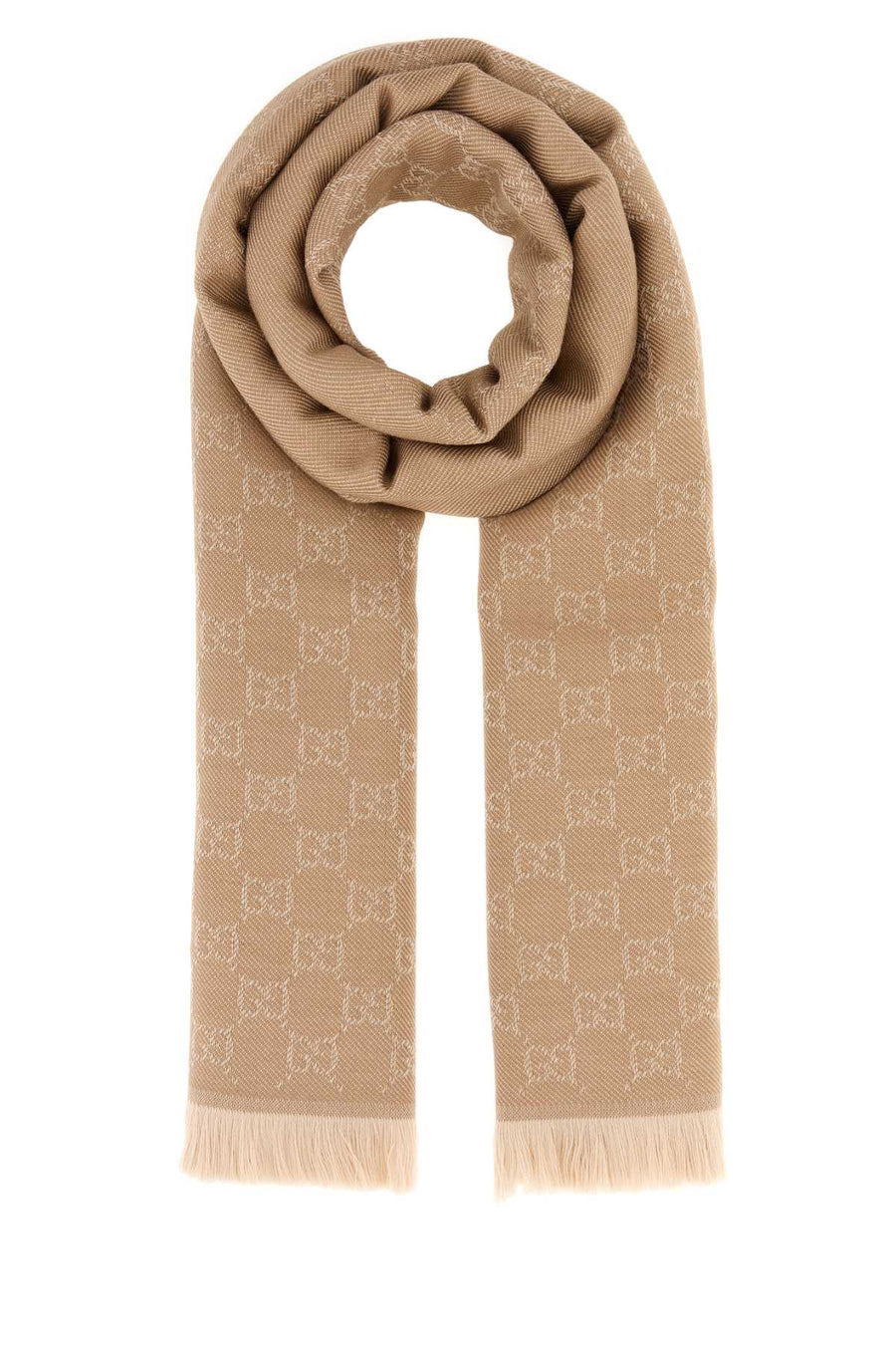 Gucci Logo-Embroidered Wool Scarf — Beige Fabric Scarfs