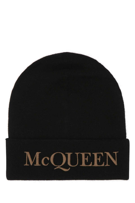 Alexander Mcqueen Cuffia Cashmere Beanie — Black Exterior: Beanies