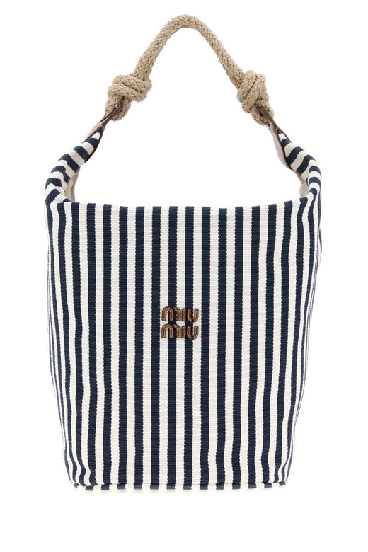 Miu Miu Striped Canvas Bucket Bag — Navy