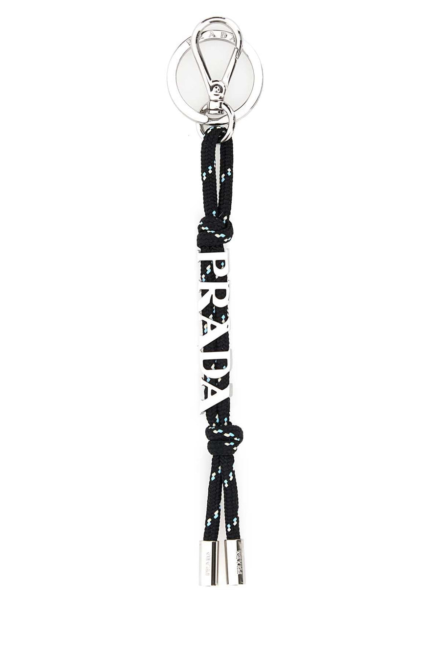 Prada Logo-Jacquard Fabric Key Case — Black Keychains