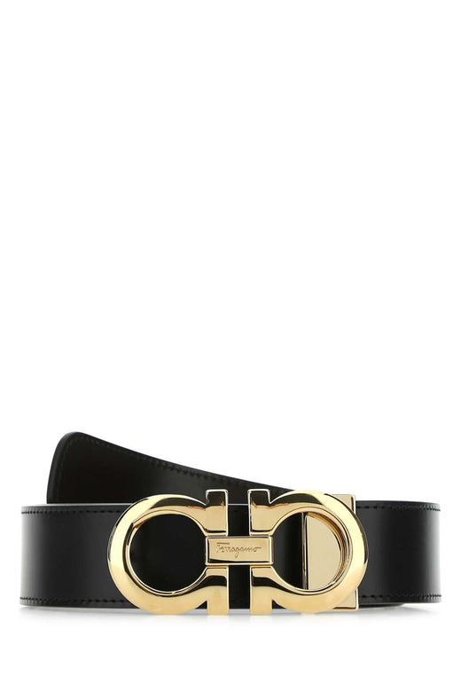 Ferragamo Logo-Buckle Leather Reversible Belt — Black