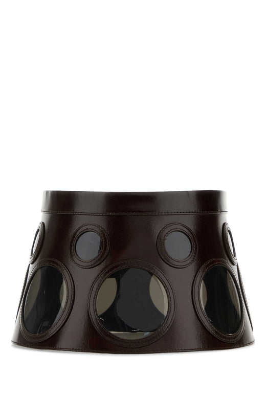 Prada Visiere Perforated Leather Visor — Brown Exterior: Calf Visors