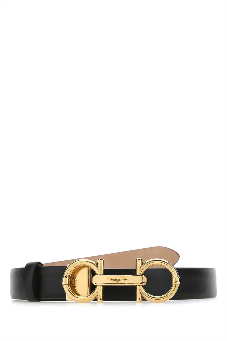 Ferragamo Antiqued Gold Hardware Belt — Black