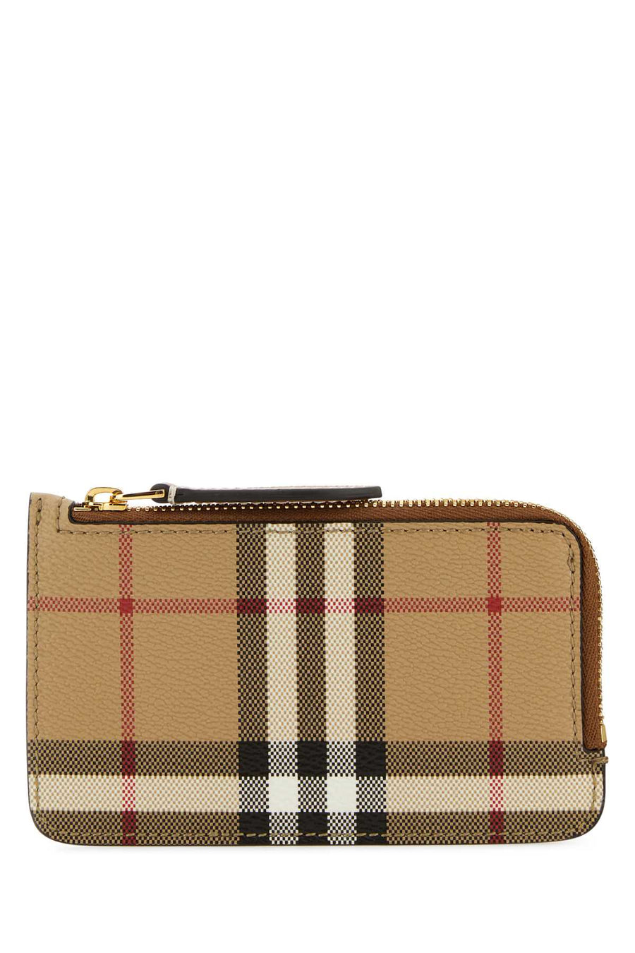 Burberry Check-Print Canvas Card Case — Beige Polyurethane Polyester Cotton Wallet