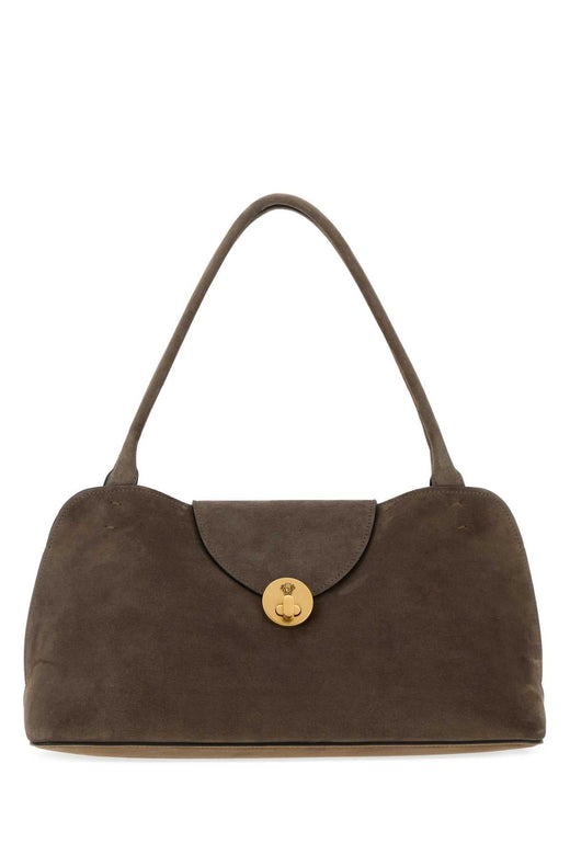 Versace Suede With Gold-Tone Closure Shoulder Bag — Brown