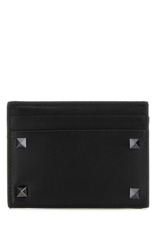 Valentino Garavani Studded Leather Card Case — Black Wallet
