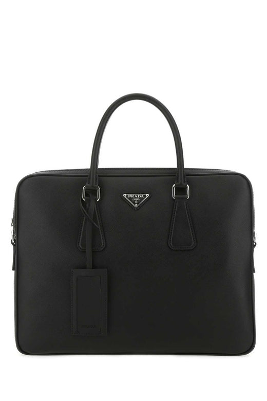 Prada Saffiano Travel Top Handle Bag — Black Vitello