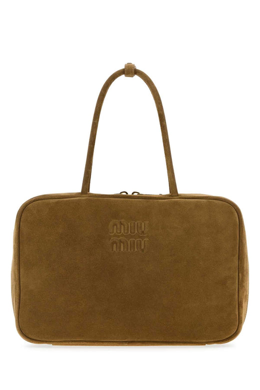 Miu Miu Embossed Logo Calfleather Shoulder Bag — Brown