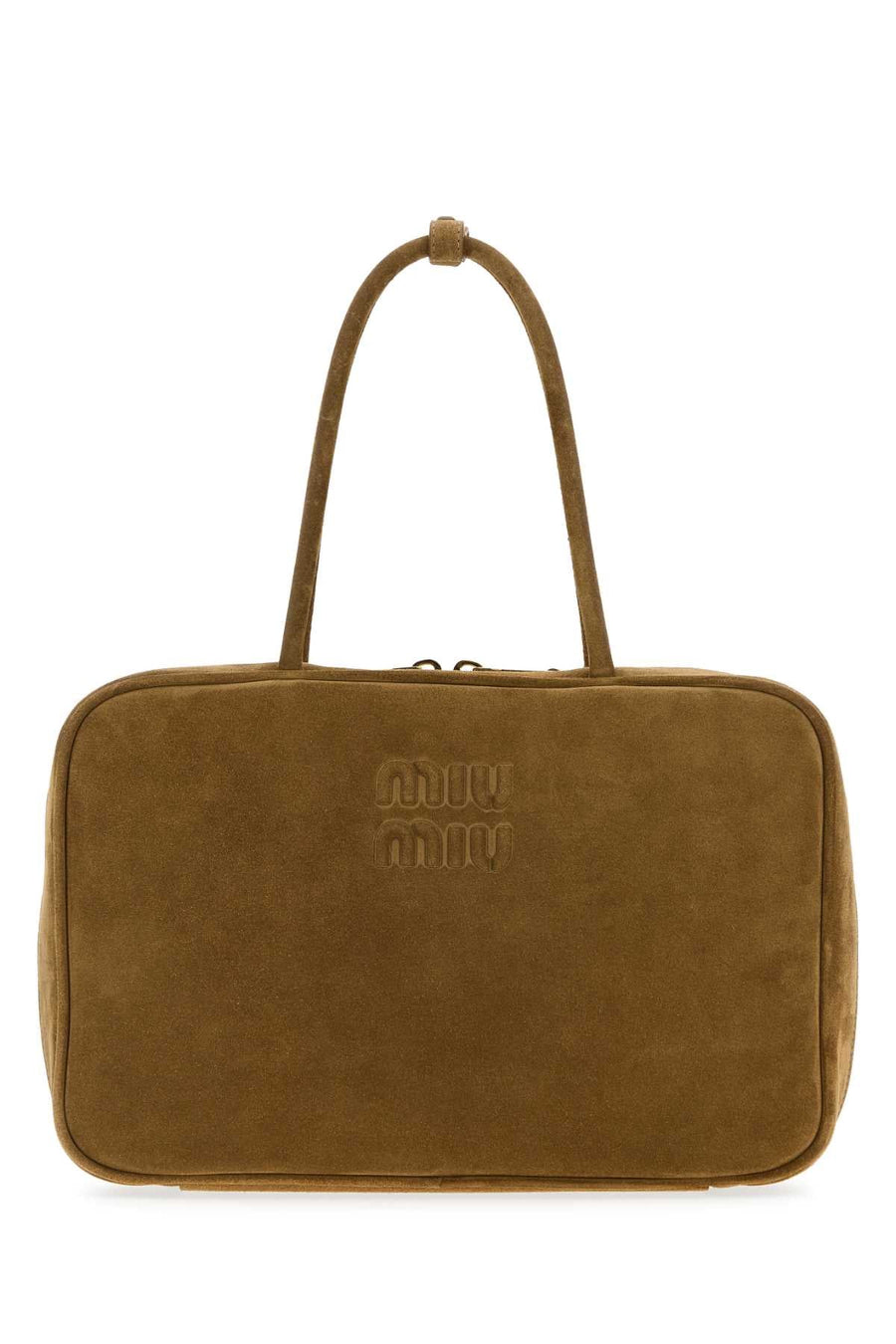 Miu Miu Embossed Logo Calfleather Shoulder Bag — Brown