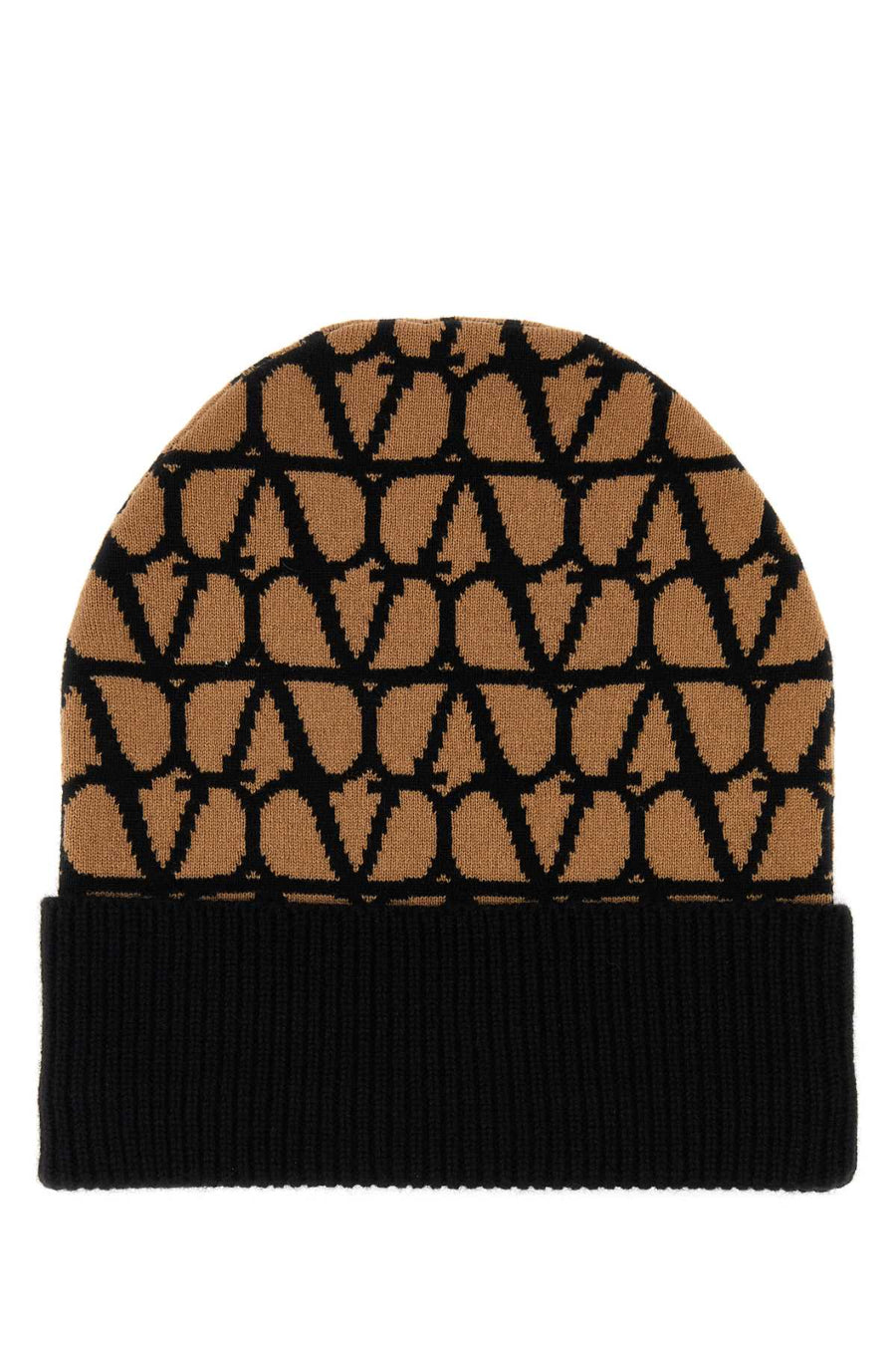 Valentino Garavani Cuffia Geometric-Jacquard Cashmere Beanie — Beige Exterior: Beanies