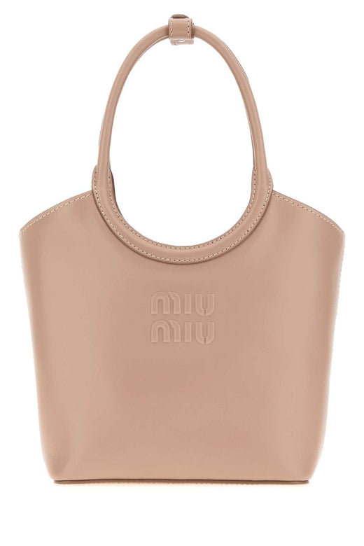 Miu Miu Embossed Logo Leather Shoulder Bag — Beige