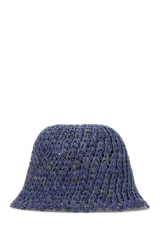 Helen Kaminski Rio Crocheted Raffia Bucket Hat — Blue Exterior