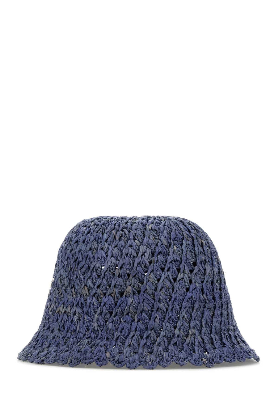 Helen Kaminski Rio Crocheted Raffia Bucket Hat — Blue Exterior