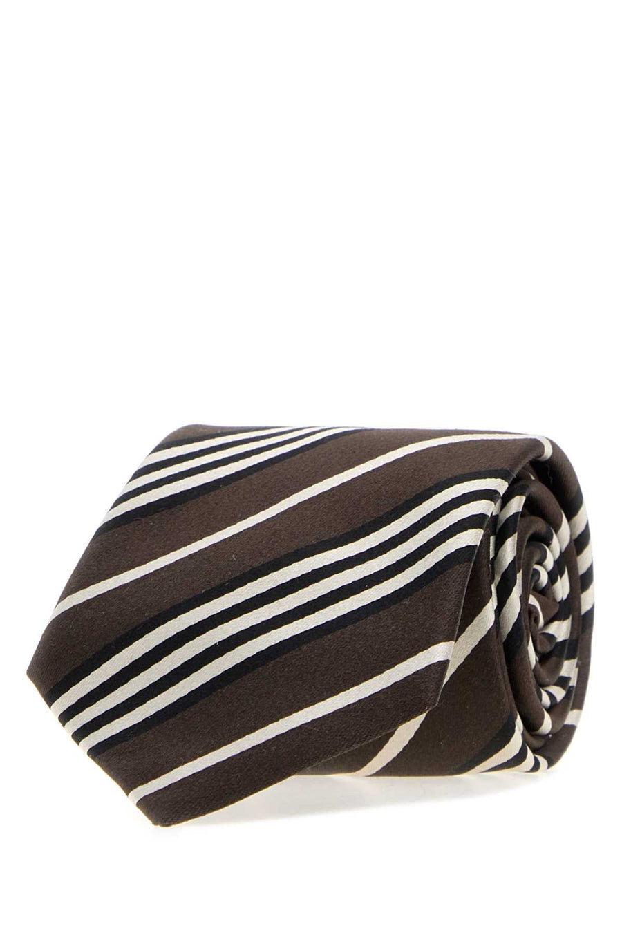 Saint Laurent Striped Silk Necktie — Brown Exterior: Lining: Neckties