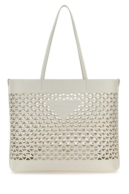 Prada Perforated Leather Tote Bag — White Exterior