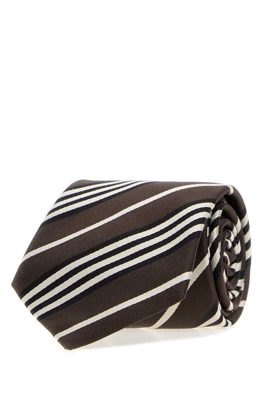Saint Laurent Cravate Rayures Necktie — Brown Exterior: Silk Lining: Neckties