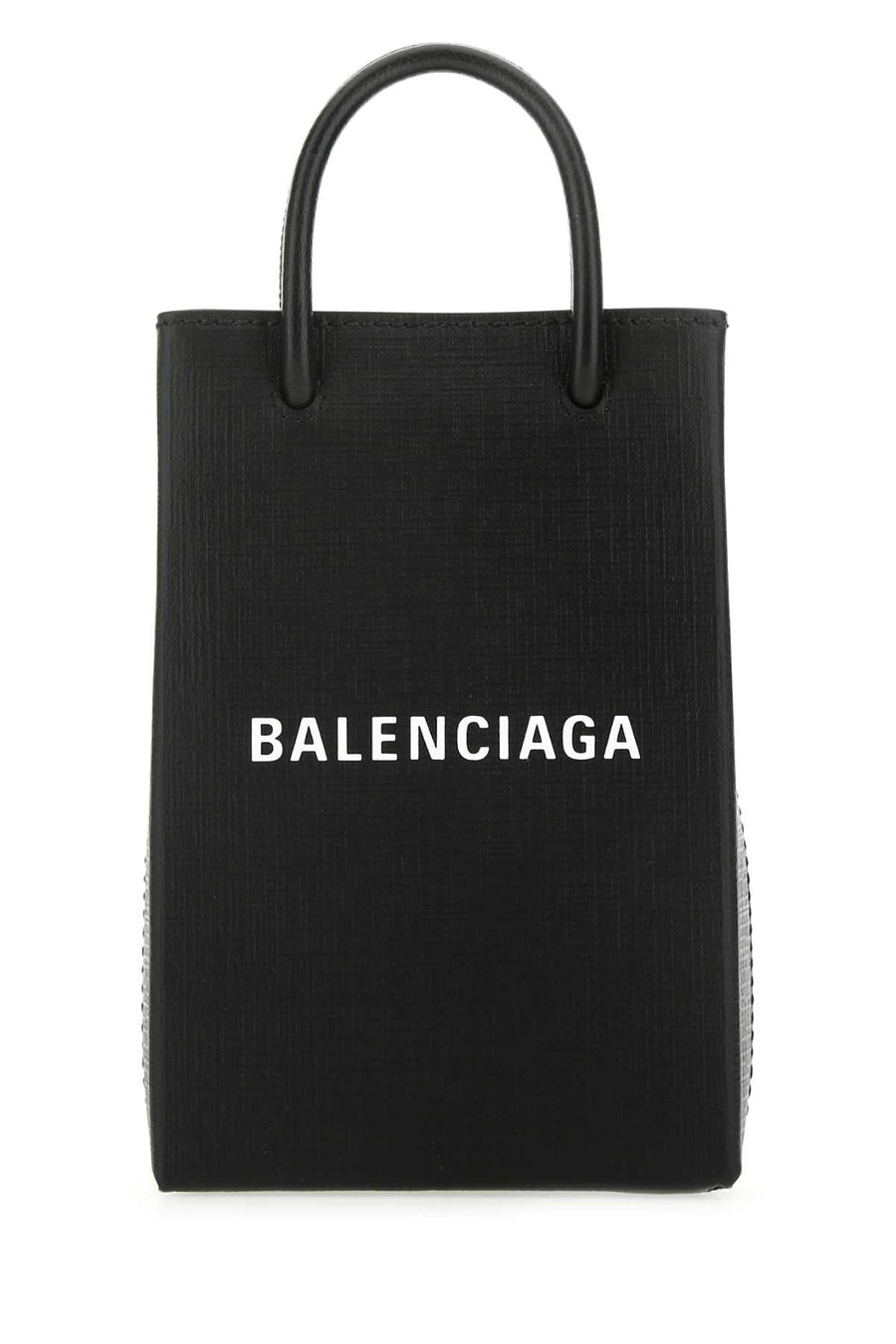 Balenciaga Logo-Embossed Calf Leather Phone Case Clutch — Black