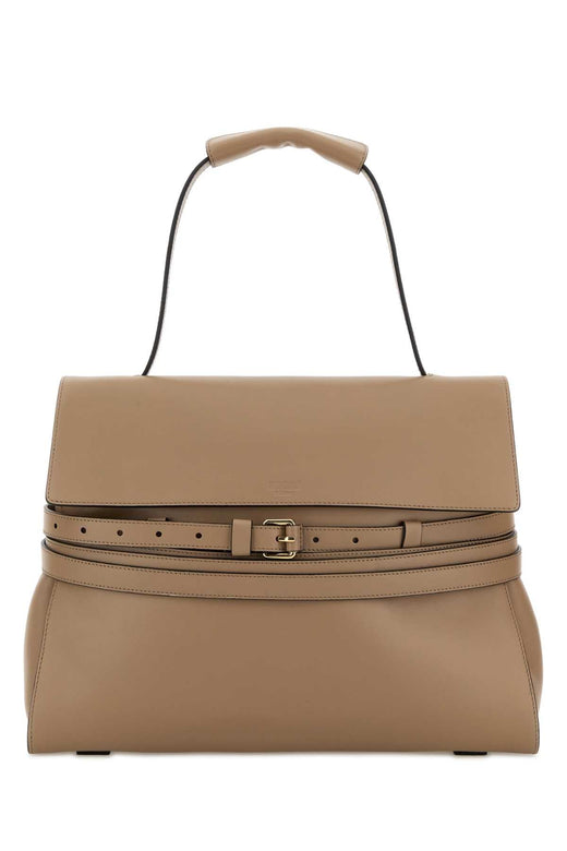Moschino Nappa Leather With Belt Detail Shoulder Bag — Beige