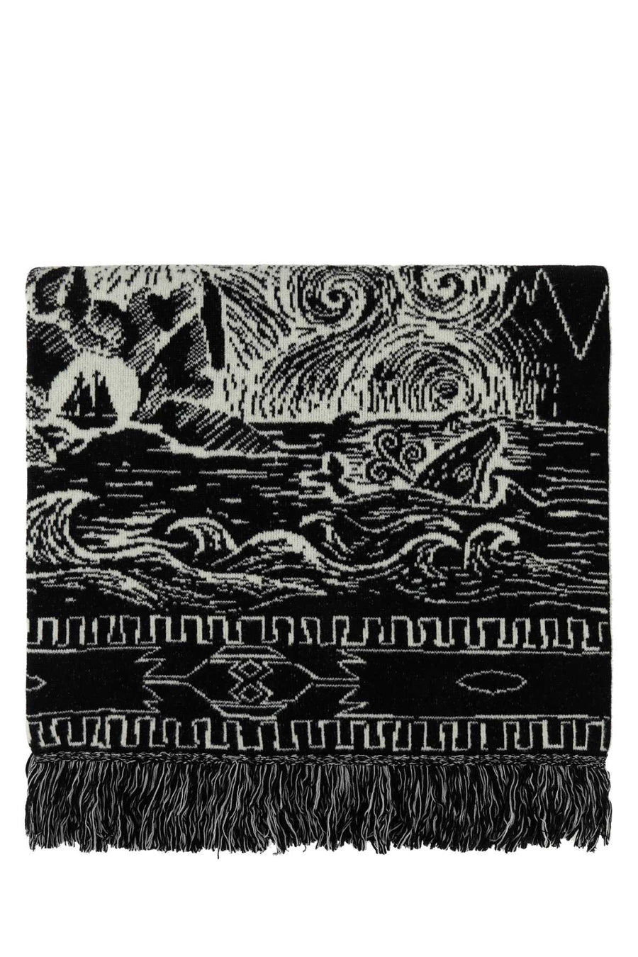 Alanui Embroidered Wool Blend Scarf — Black Exterior: Virgin Nylon Scarfs