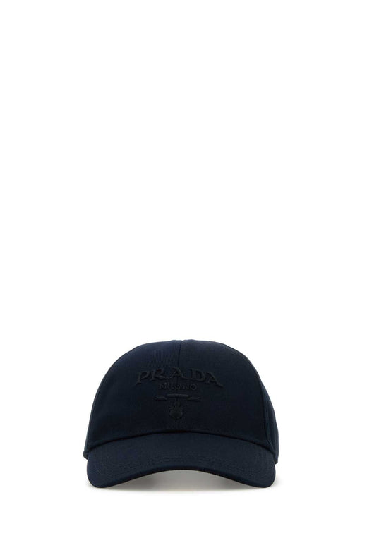 Prada Hat Logo-Embroidered Drill Cotton Baseball Cap — Navy Caps