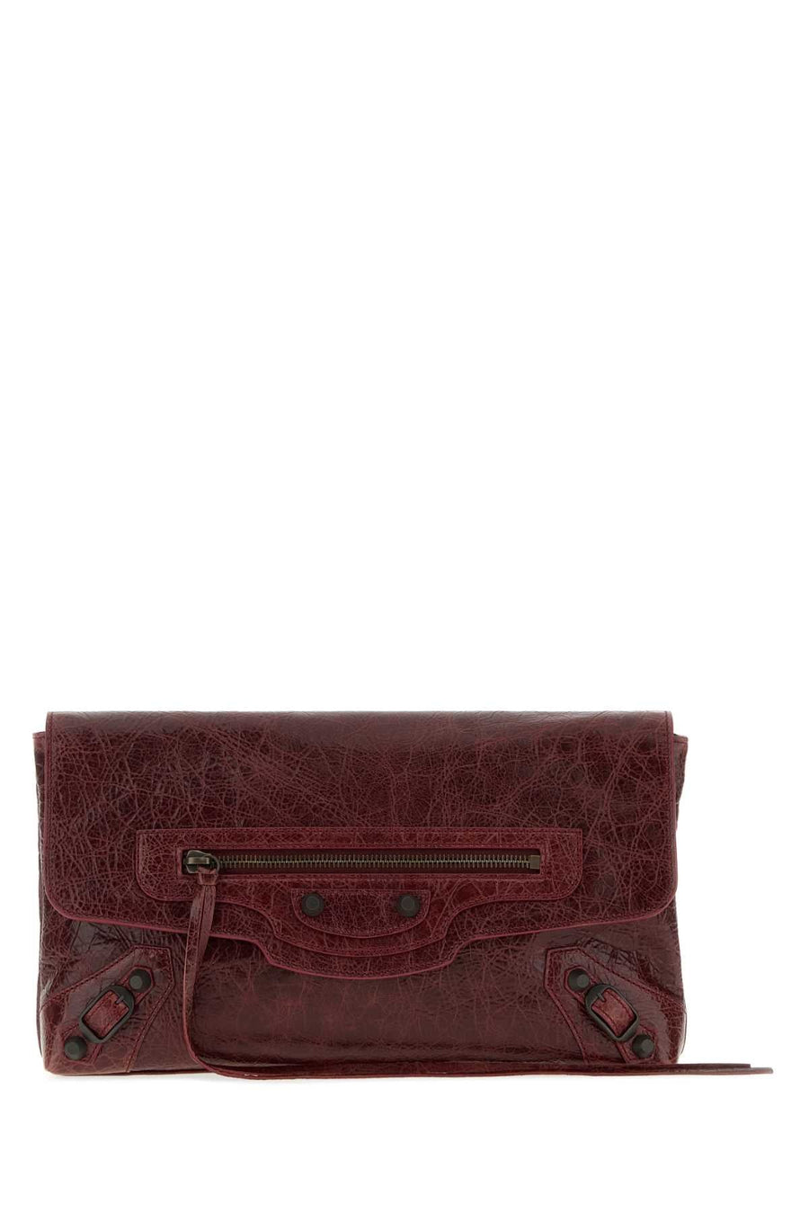 Balenciaga Crackled Leather Clutch — Merlot