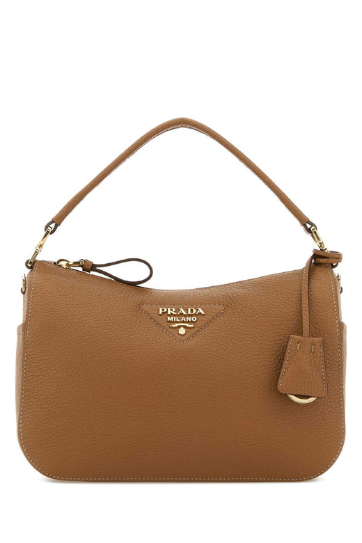 Prada Textured Calf Leather Shoulder Bag — Brown