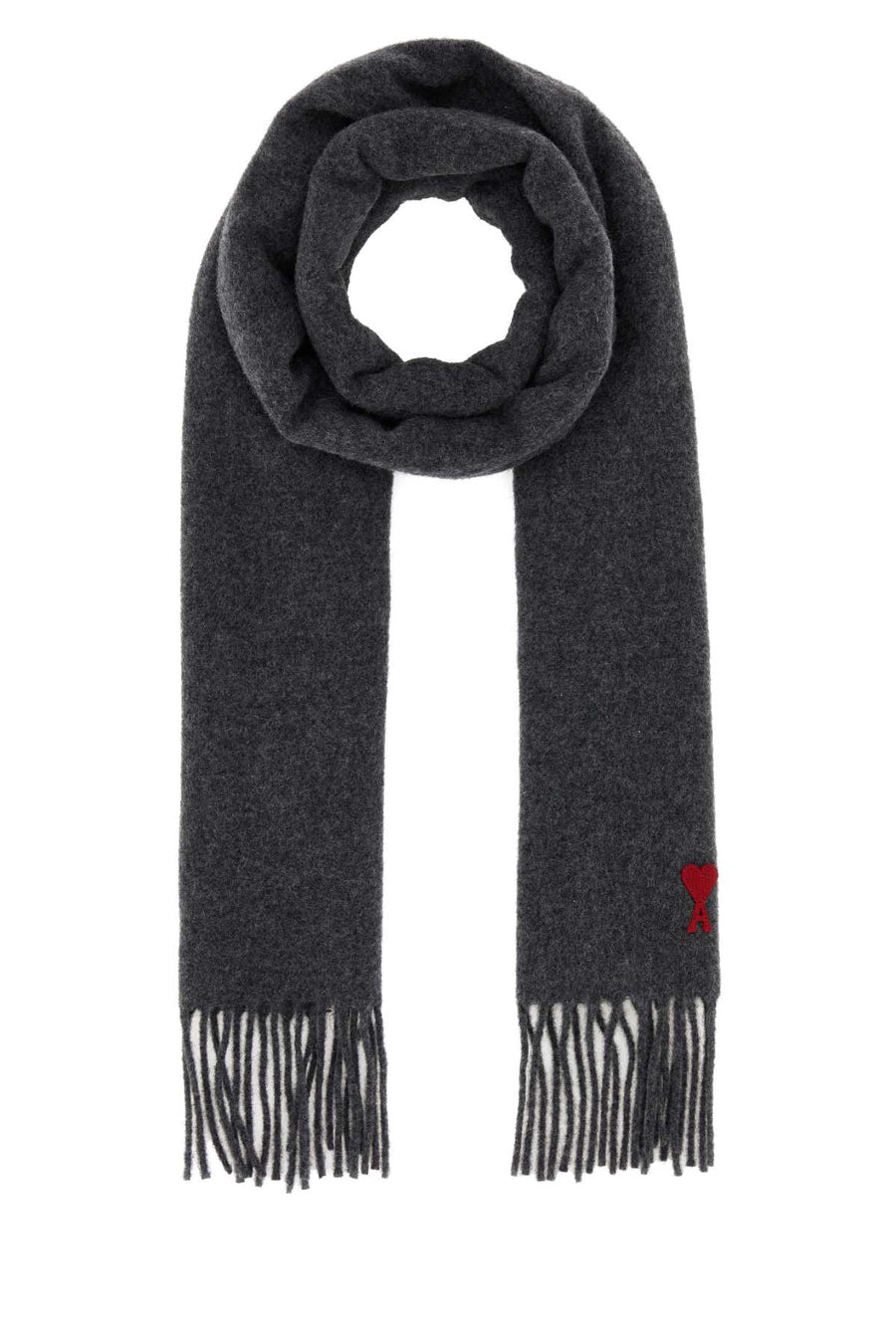 Ami Paris Wool-Blend Fringed Scarf — Gray Exterior: Wool Scarfs