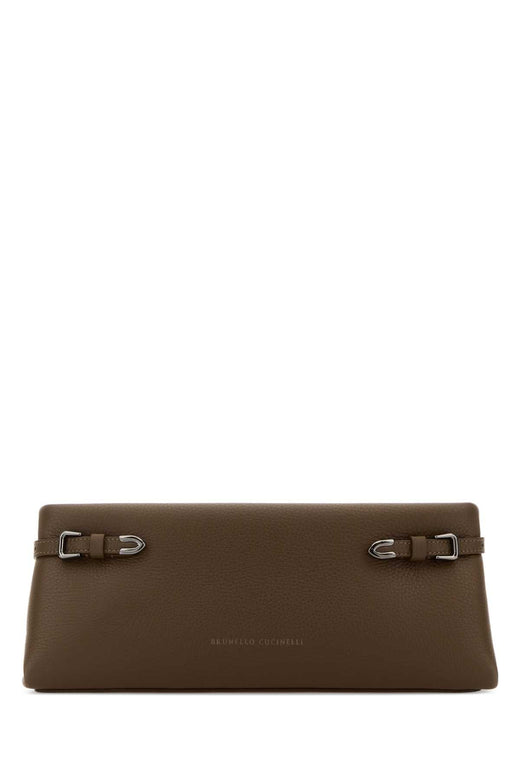 Brunello Cucinelli Scottish Red Deer Leather Clutch — Brown