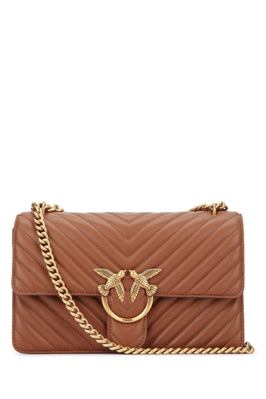 Pinko Classic Shoulder Bag — Brown Leather