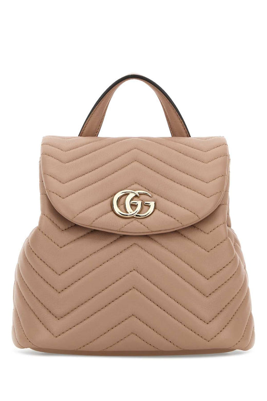 Gucci Chevron-Quilted Nappa Leather Shoulder Bag — Beige