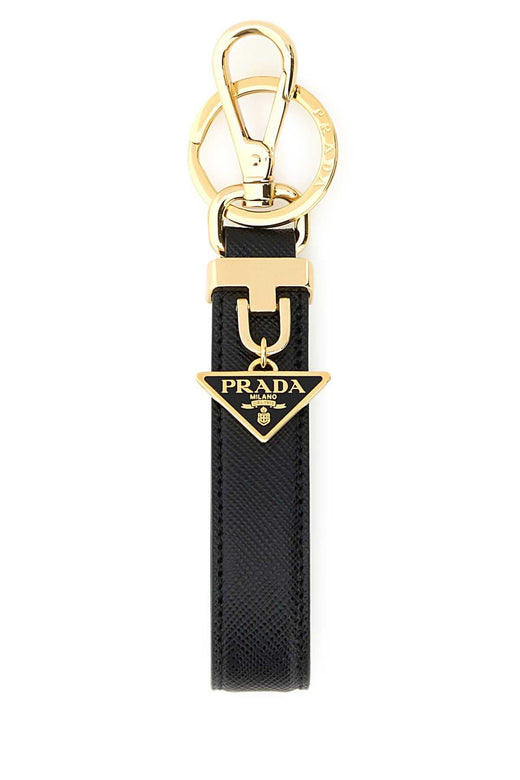 Prada Saffiano Leather With Gold-Tone Hardware Key Case — Black Acciaio-vitello Keychains