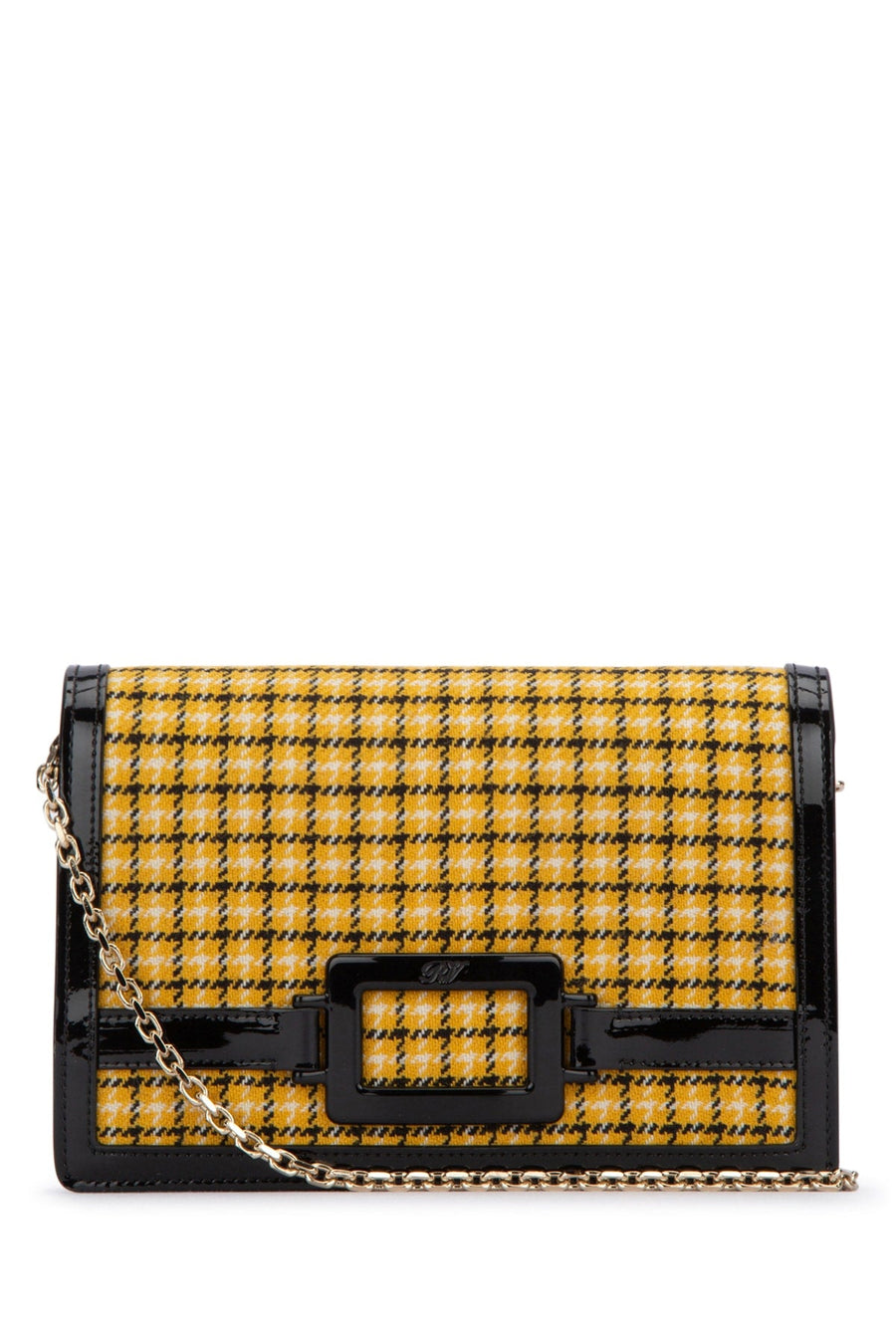 Roger Vivier Checked Tweed Clutch — Gold