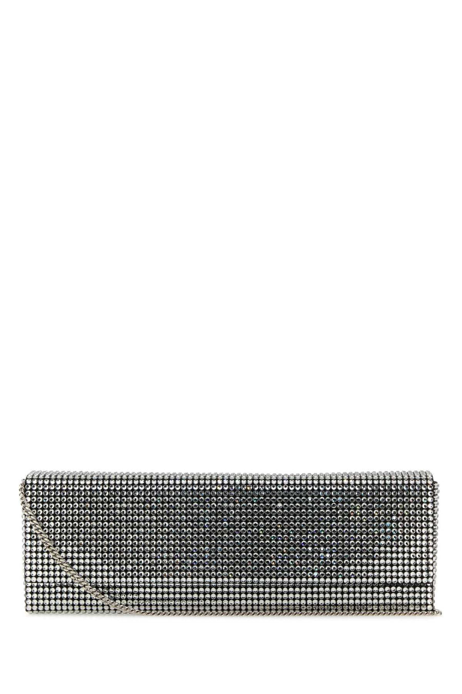 Amina Muaddi Crystal-Embellished Satin Clutch — Silver